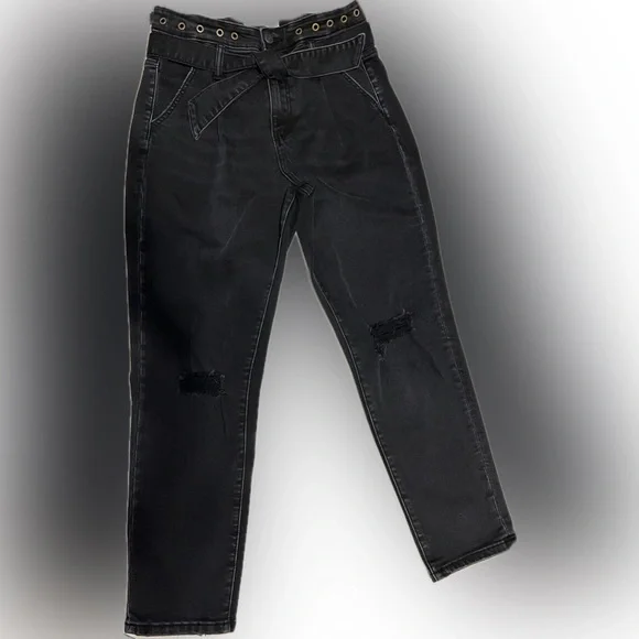 Vervet 29 Black Erika Stretch Mom Jeans | High Waist | Distressed | Tie Waist - Picture 8 of 16